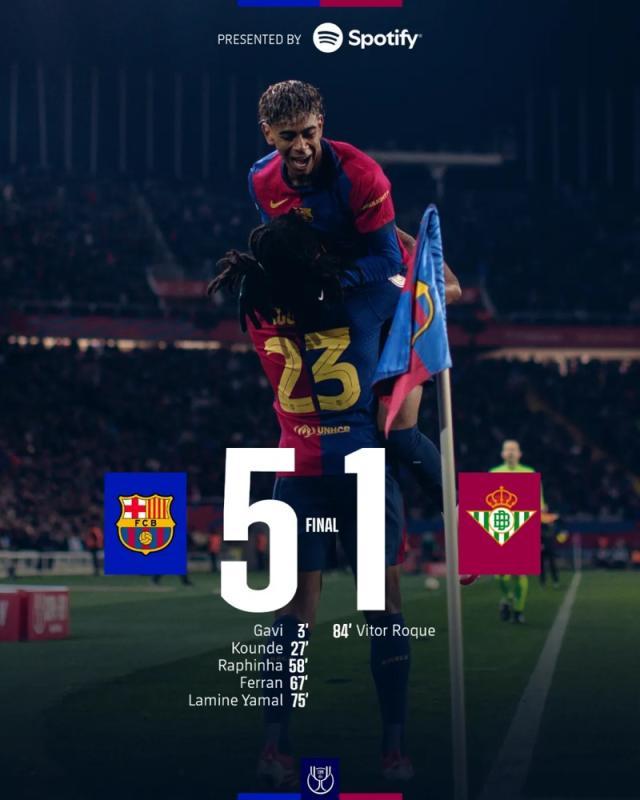 开云官网登录-【国王杯】多点开花,巴萨主场5比1贝蒂斯晋级八强!